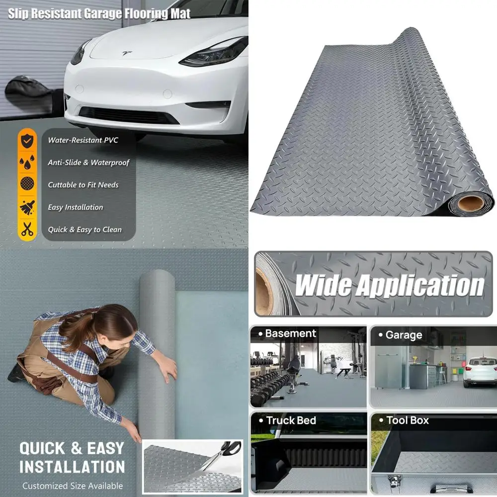 

Thickened PVC Garage Floor Mat, 6ft x 12ft, Heavy-Duty Waterproof Non-Slip Protector for Cars, Trailers, SUVs, Basements, Gyms (