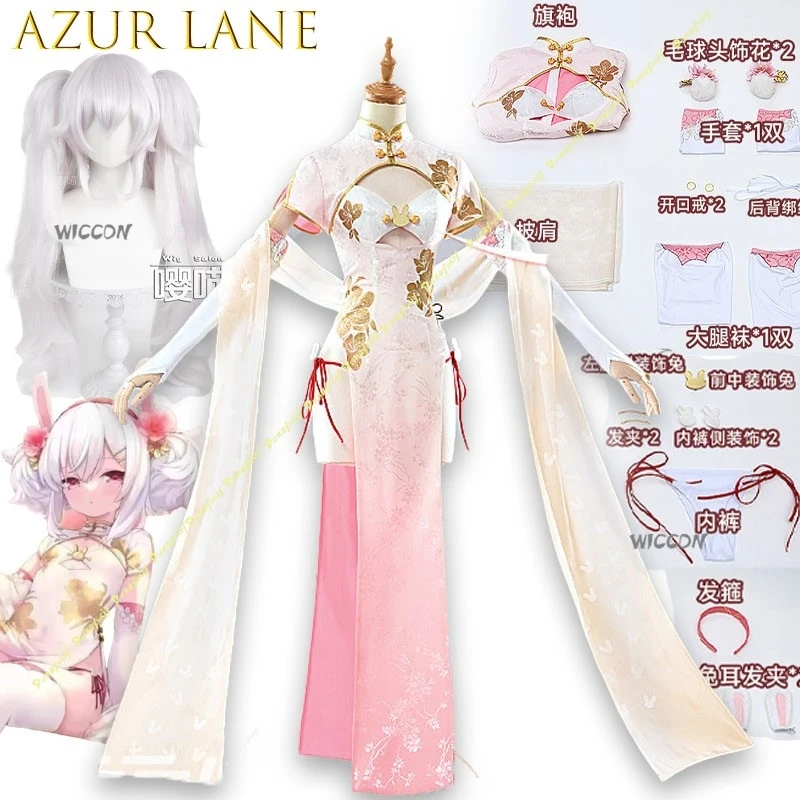 

Game Cosplay Series Azur Lane Laffey Cosplay OC Cheongsam Costume Full Set With Rabbit Ears Props Sexy Kawaii Jirai Kei Lingerie
