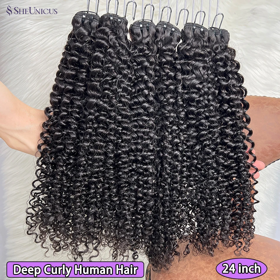 حزم شعر بشري مجعد عميق لحمة مزدوجة 100% شعر بشري خام فيتنام 100 جرام لون أسود طبيعي ملحقات نسج متموجة