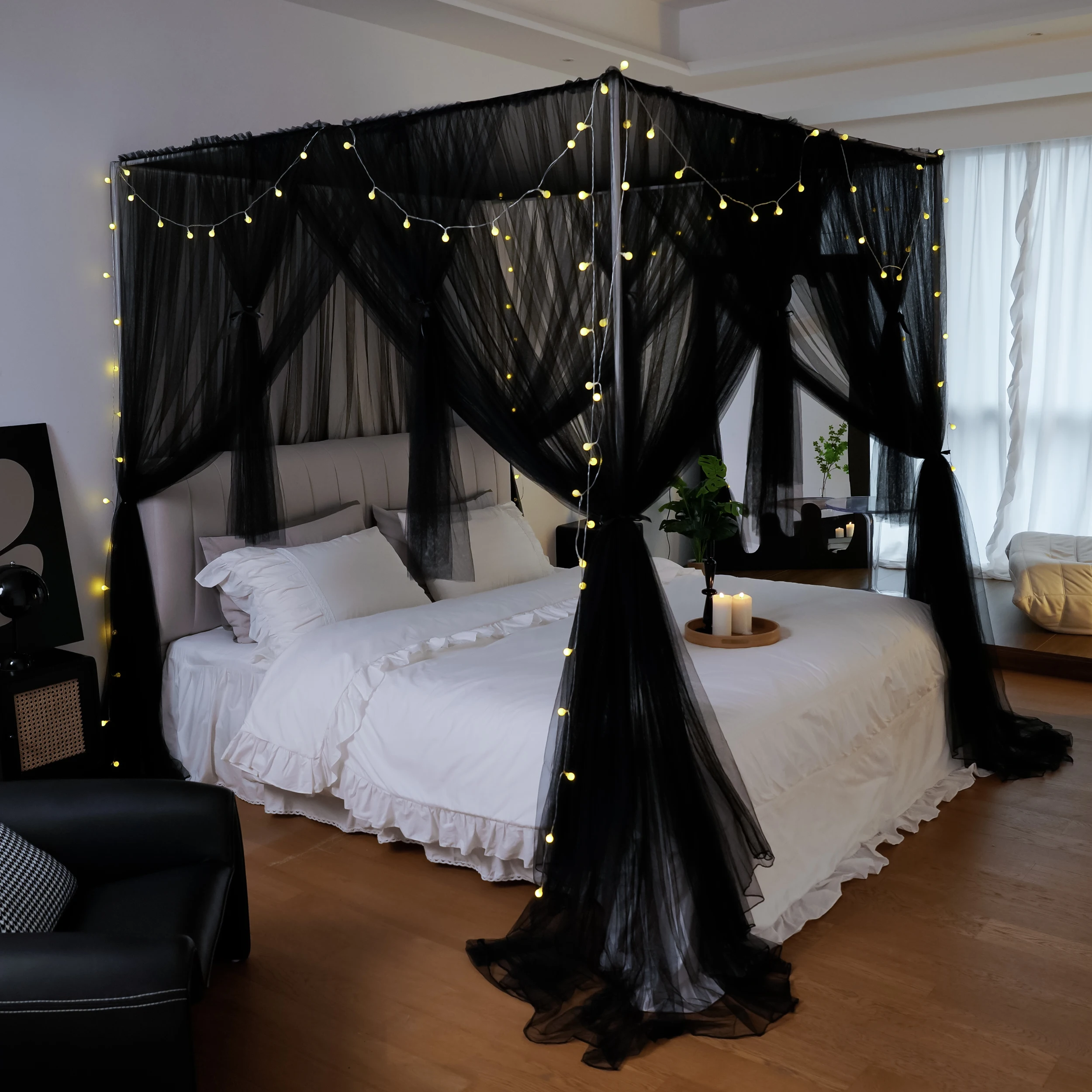 

Mosquito NET for Bed Canopy Four Corner Post Curtains Bed Canopy Elegant Mosquito Net Set Twin/Queen/King for Girls & Adult ﻿