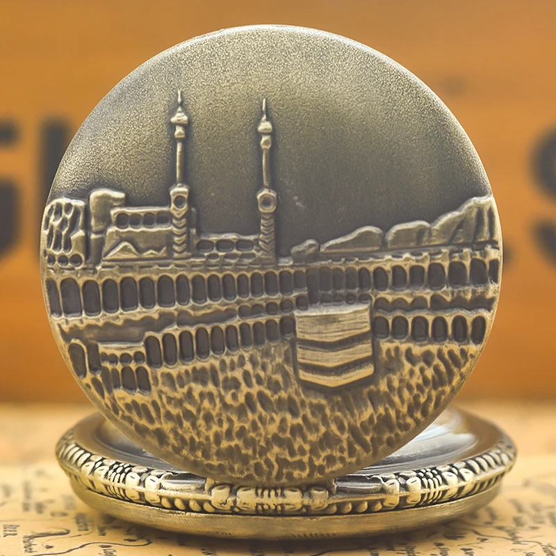 خمر البرونزية صدفي بسيط القلعة على غرار منحوتة قلادة كوارتز ساعة الجيب هدية للطلاب الذكور والإناث