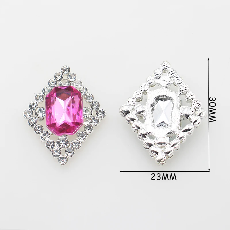 Brand New 10 Pack 30*23mm Rectangular Metal Rhinestone Flat Bottom Buttons for DIY Wedding Clothing Decorative Accessories