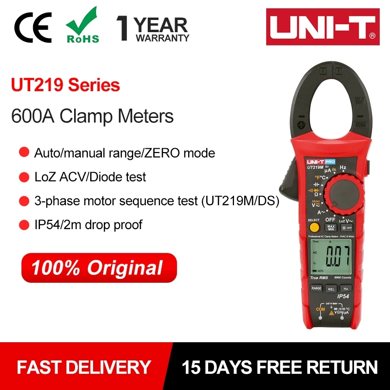 UNI-T Digital Clamp Meter Professional UT219 Series AC DC Current Clamp Multimeter Auto True RMS Voltammeter Frequency Meter