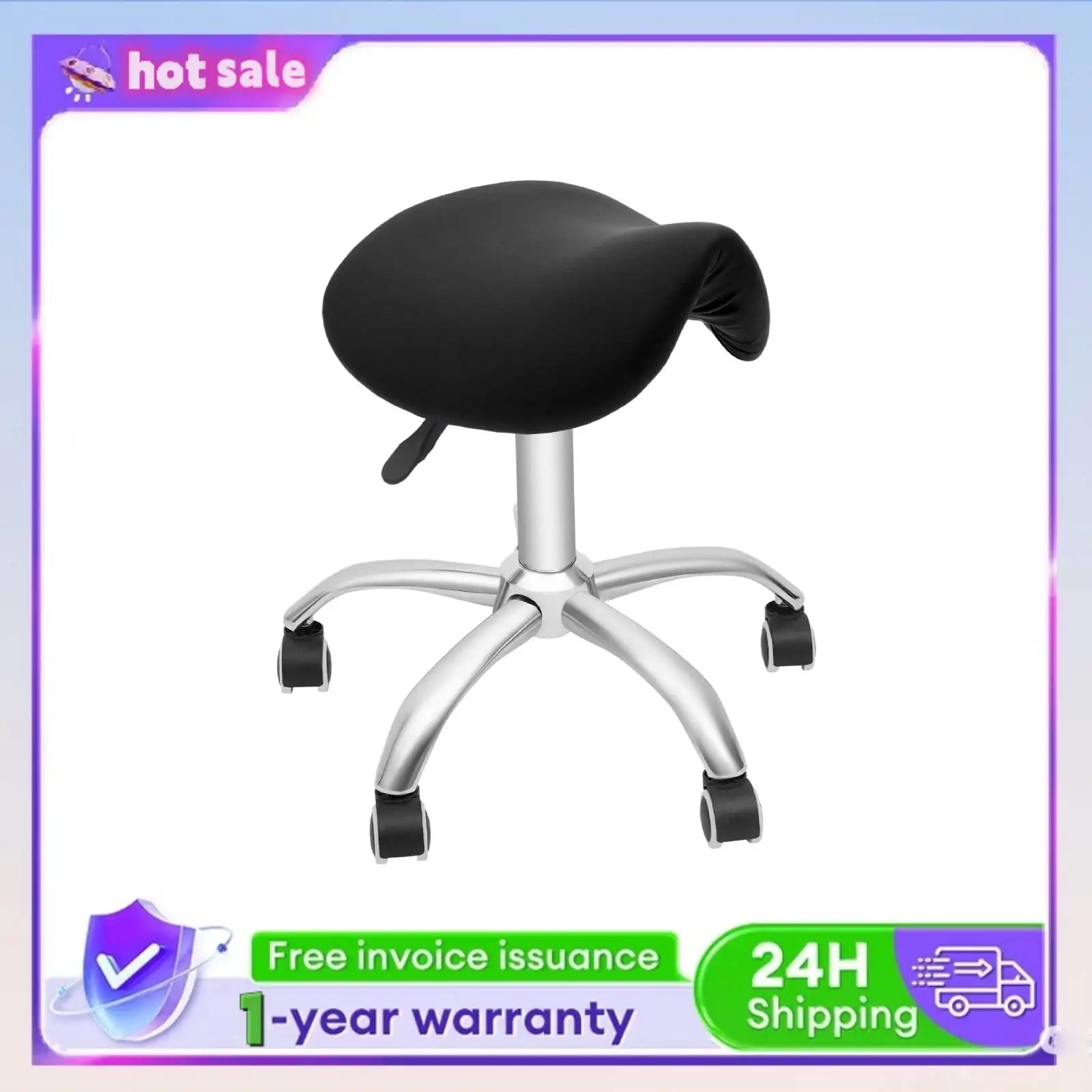 Taburete de salón con ruedas ajustable en altura, taburete con ruedas, capacidad de carga de 130kg, taburete de sillín para peluquería/salones de belleza/barras