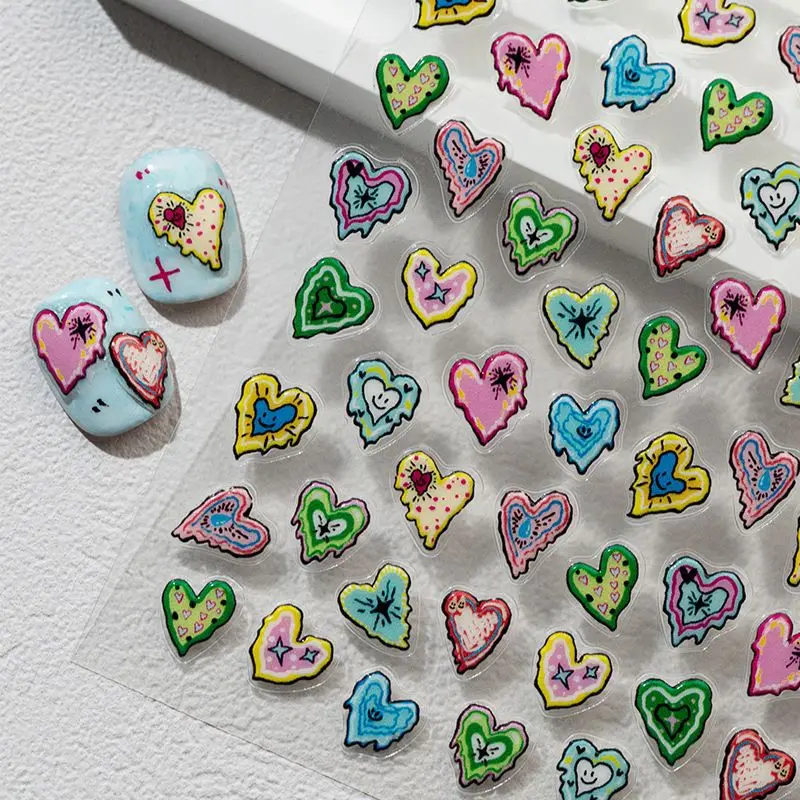 Dopamine Fluid Love Heart Liquid Colorful Jelly Stickers Irregular Self Adhesive DIY Phone Case Guka Scrapbook Decor Stickers