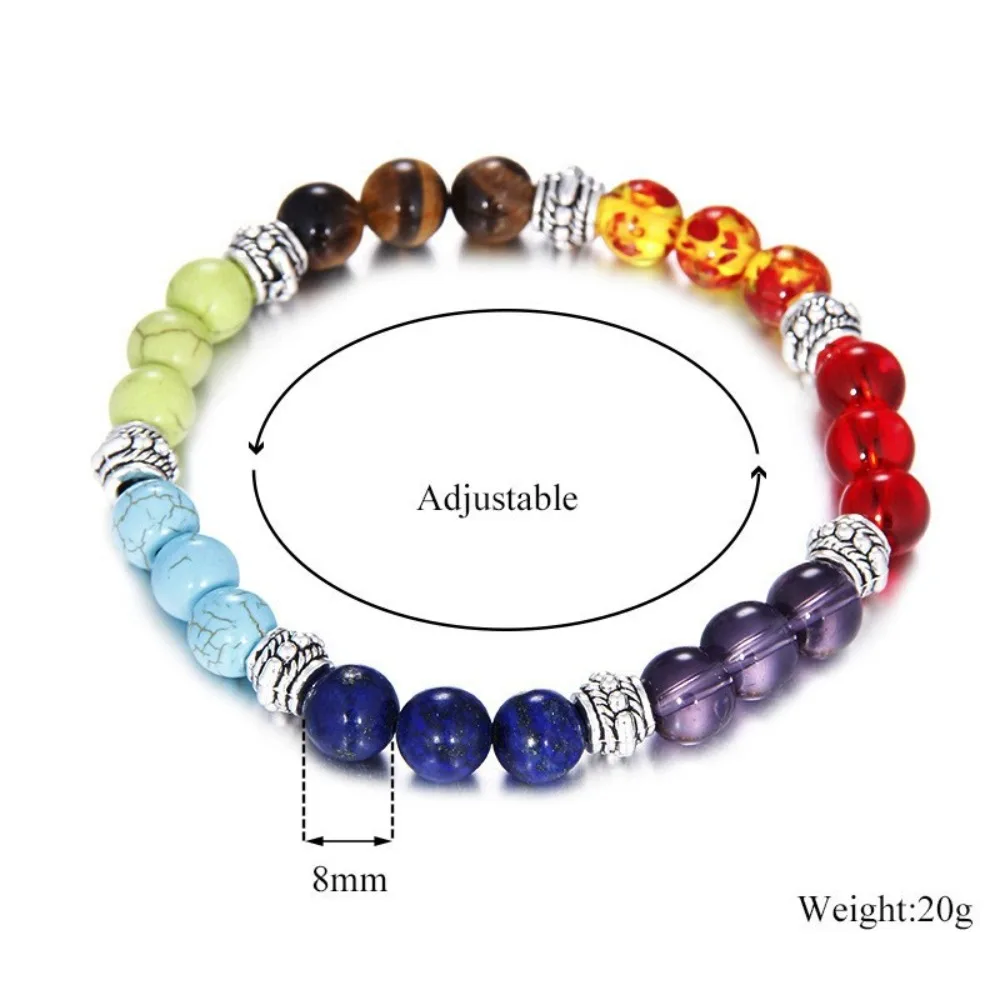 New Colorful Crystal Gemstone Bracelet Glass Jewellery 7 Chakra Bead Bangle Agate Adjustable Stone Beaded Bracelet Women