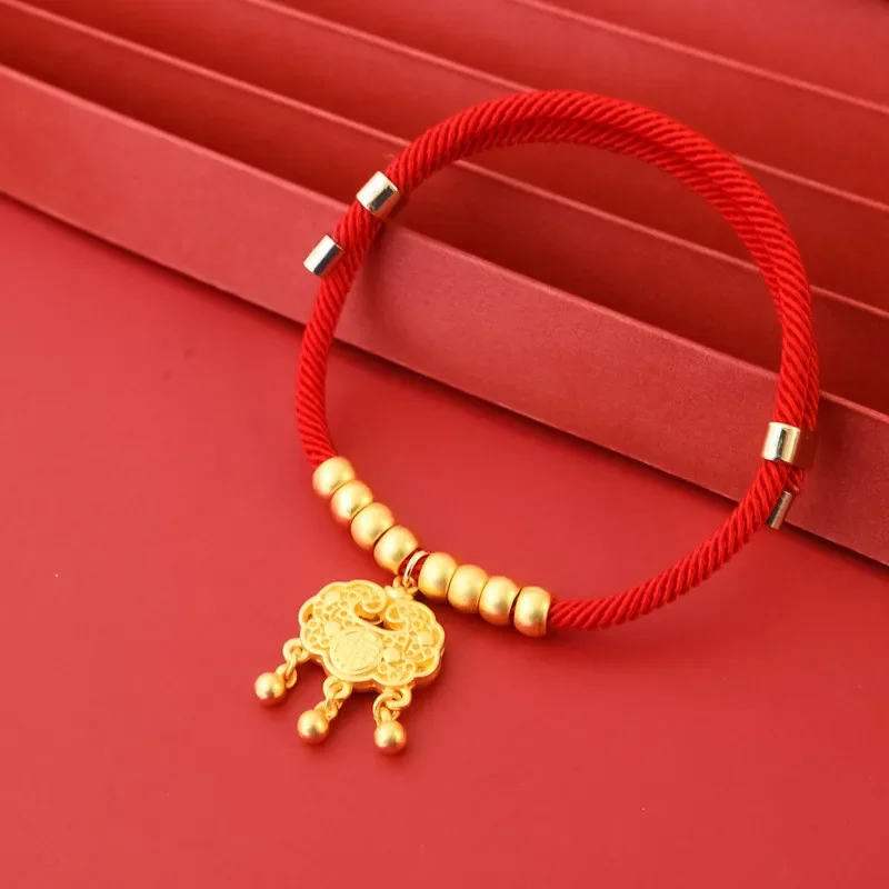 Pet Collar Adjustable Red Rope Longevity Golden Lock Necklace Dogs Cat New Year Festive Jewelry Handmade Collar Pet Accessories