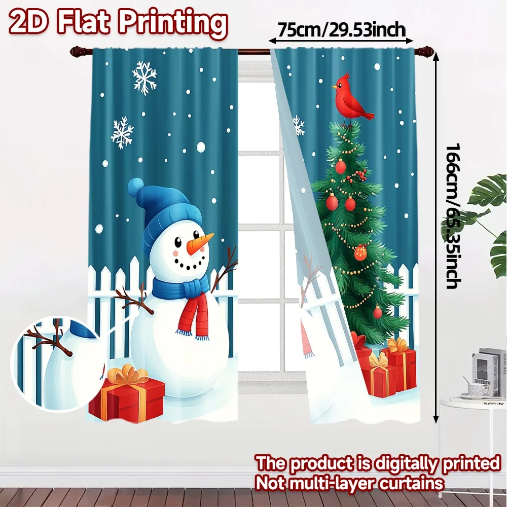 2pcs,Curtains Cute Snowman Cardinal Christmas Tree (3) Chic Chic Curtain Versatile Fabric Curtains Art Deco Festive Perfect for