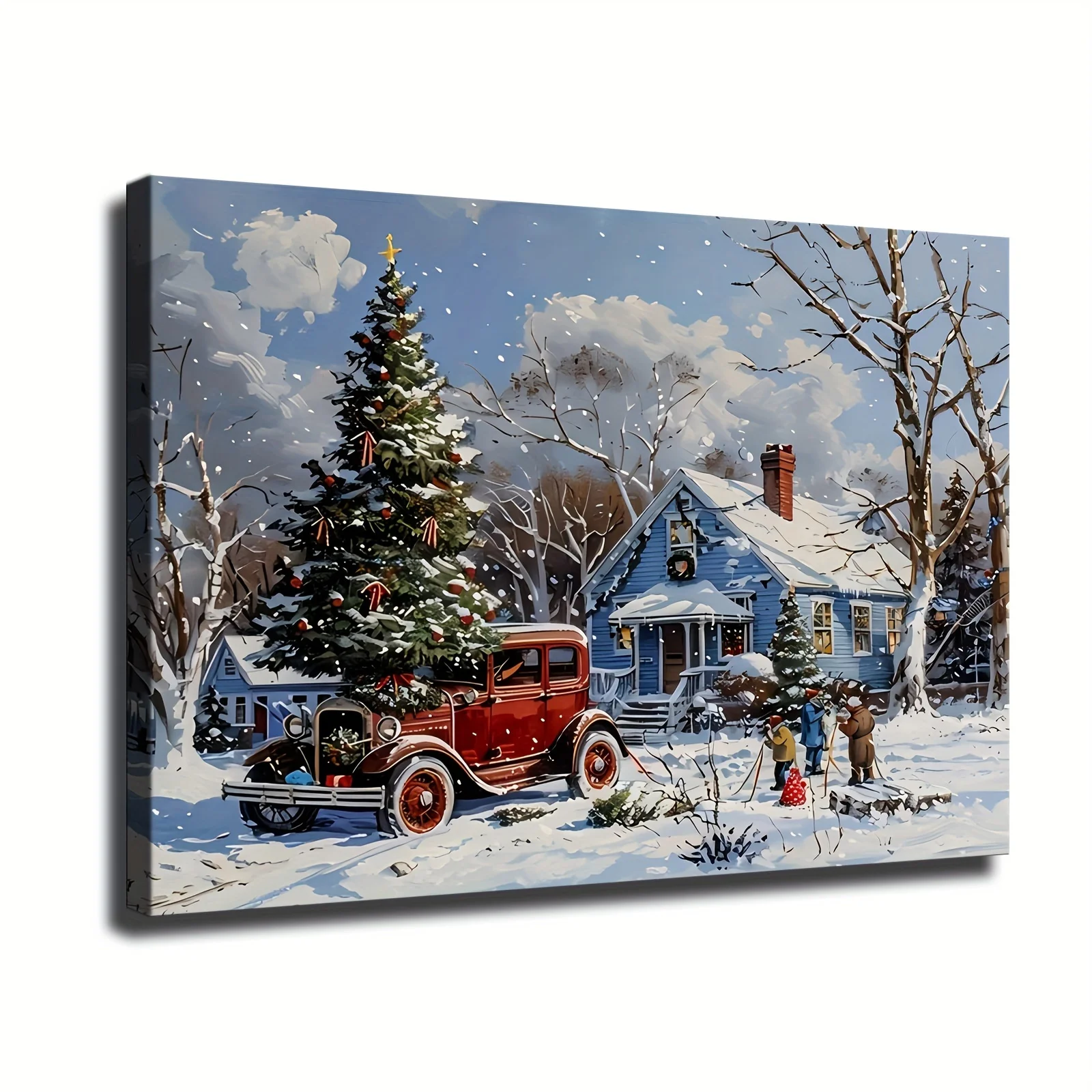 1PC houten ingelijste canvasposters Kerst canvas gedrukte posters Landschappen Wintervakantiebeelden Klaar om op te hangen