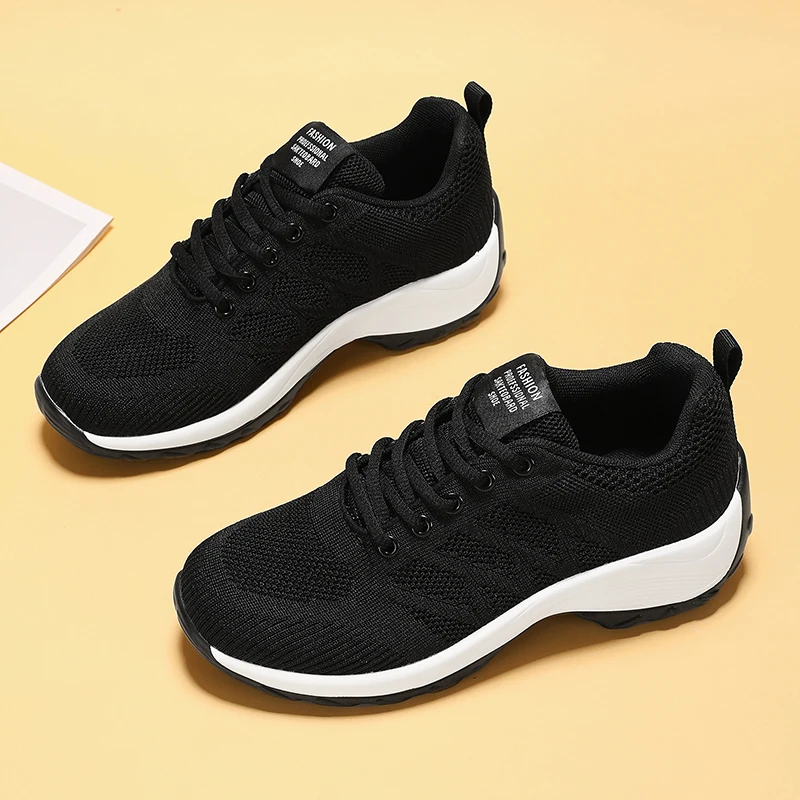 Women's Casual Shoes Breathable Walking Mesh Fabric Lace Up Flat Sports Shoes Women's Tenis Feminino Black Hiking Running Shoes