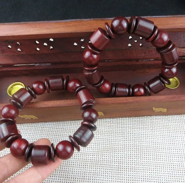 1pcs 15MM Natural Red Wood Combo Beads Mala Stretchy Bracelets Bohemian Bangle Unisex Beaded Handmade Charm Men Prayer