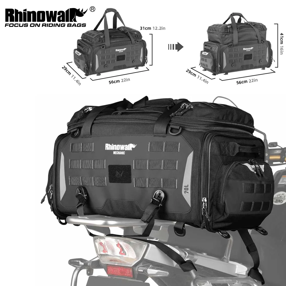 Rhinowalk Motorcycle Back Seat Bag 50L-70L Waterproof Adjustable Expand Tail Bag Backpack Dry And Wet Partition With Rain Cover