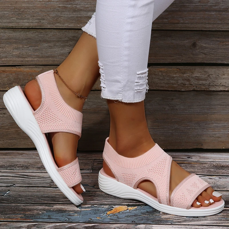 Rimocy Elastic Knitting Casual Sandals Shoes Woman Summer 2022 Plus Size 43 Wedges Platform Sandals Beach Sports Sandalias Mujer