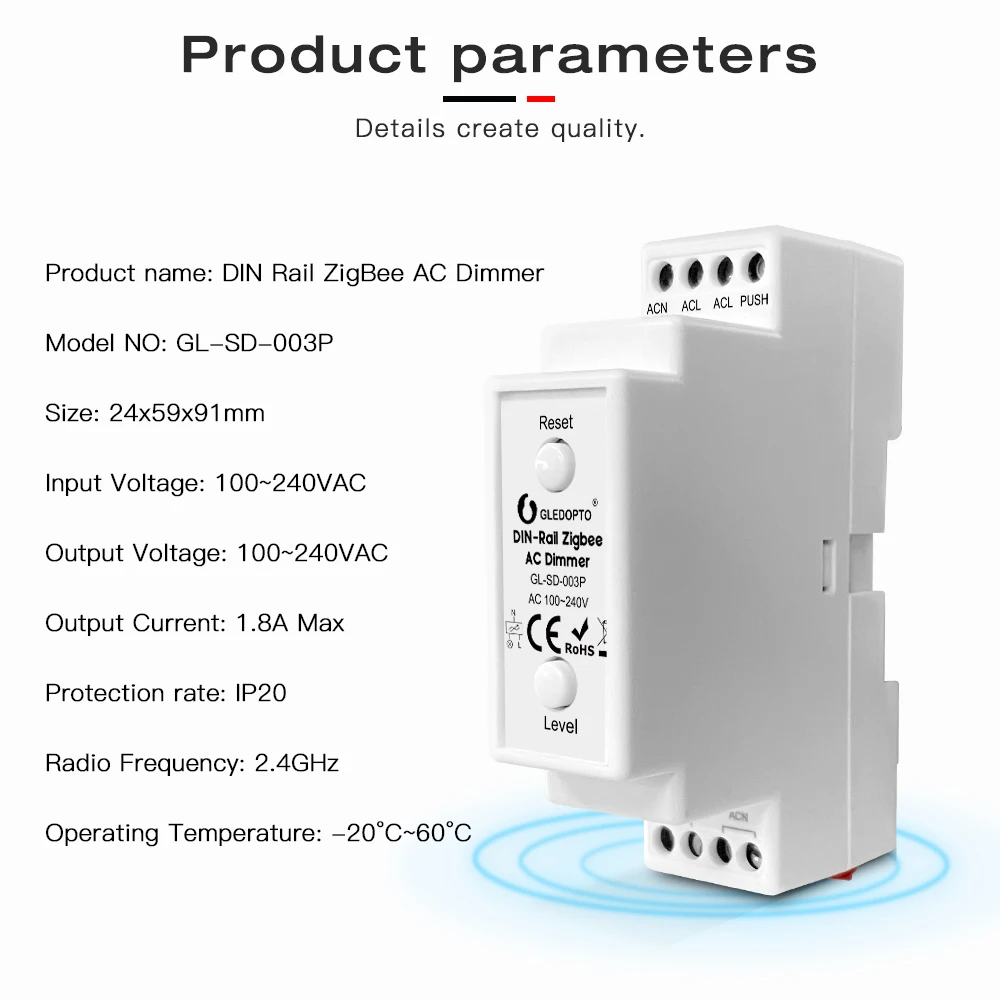 ZigBee 3.0 Din Rail AC Dimmer APP Push Wall Switch Control 35MM Guide Rail Work with Tuya SmartThings Alexa Smart Life Homey