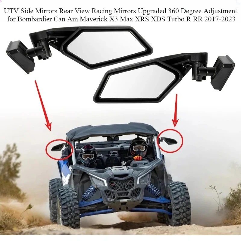

UTV Side Mirrors Rear View Racing Mirrors Upgraded 360 Degree Adjustment for Bombardier Can Am Maverick X3 Max XRS XDS Turbo R