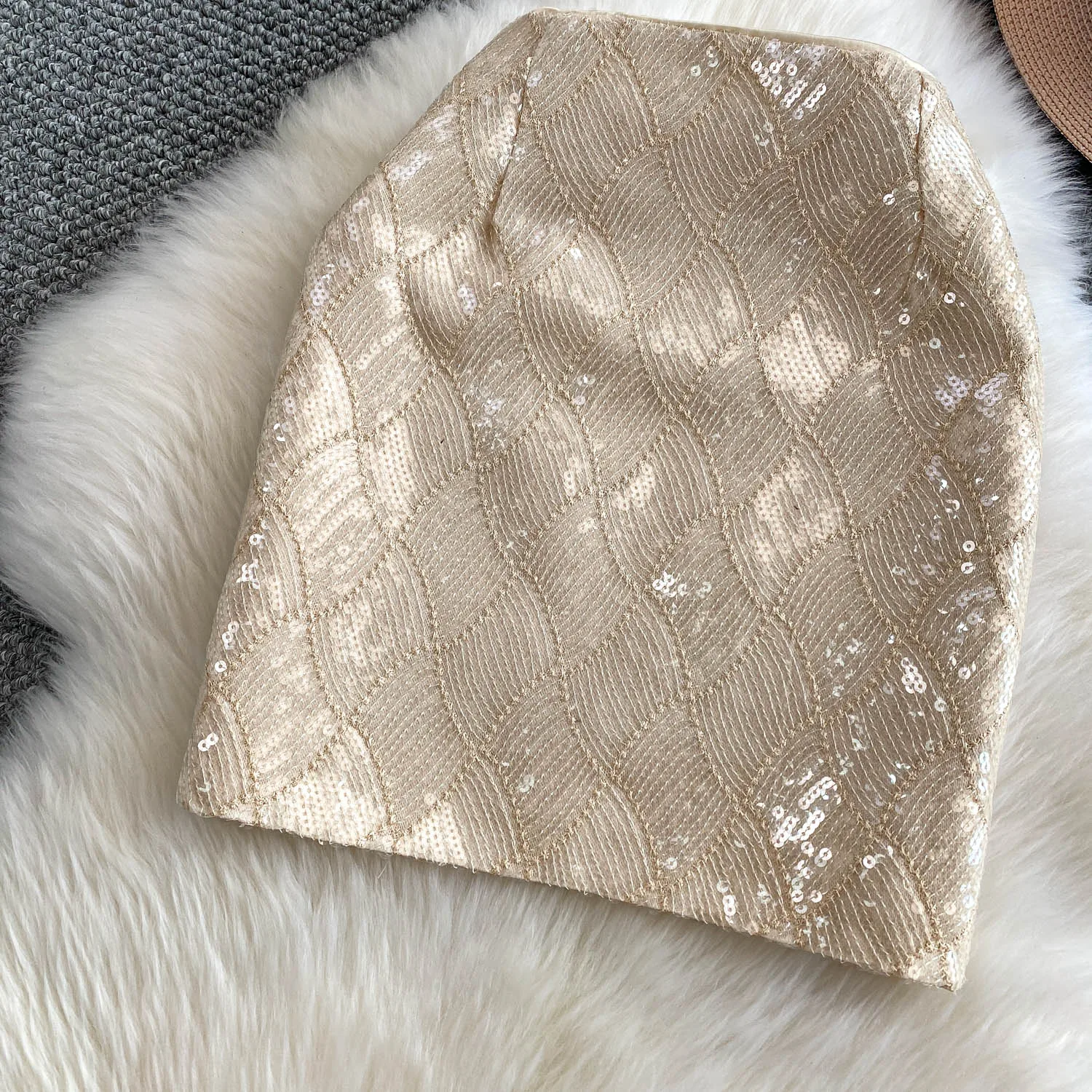 Bestickte Pailletten-Miniröcke für Damen, hohe Taille, schmal geschnittener kurzer Rock