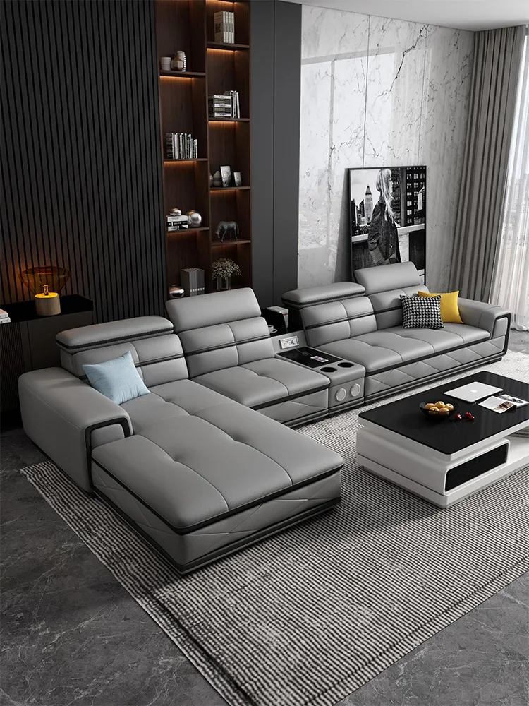 

Light luxury, modern and minimalist living room, leather art sofa, new Nordic straight Italian style corner