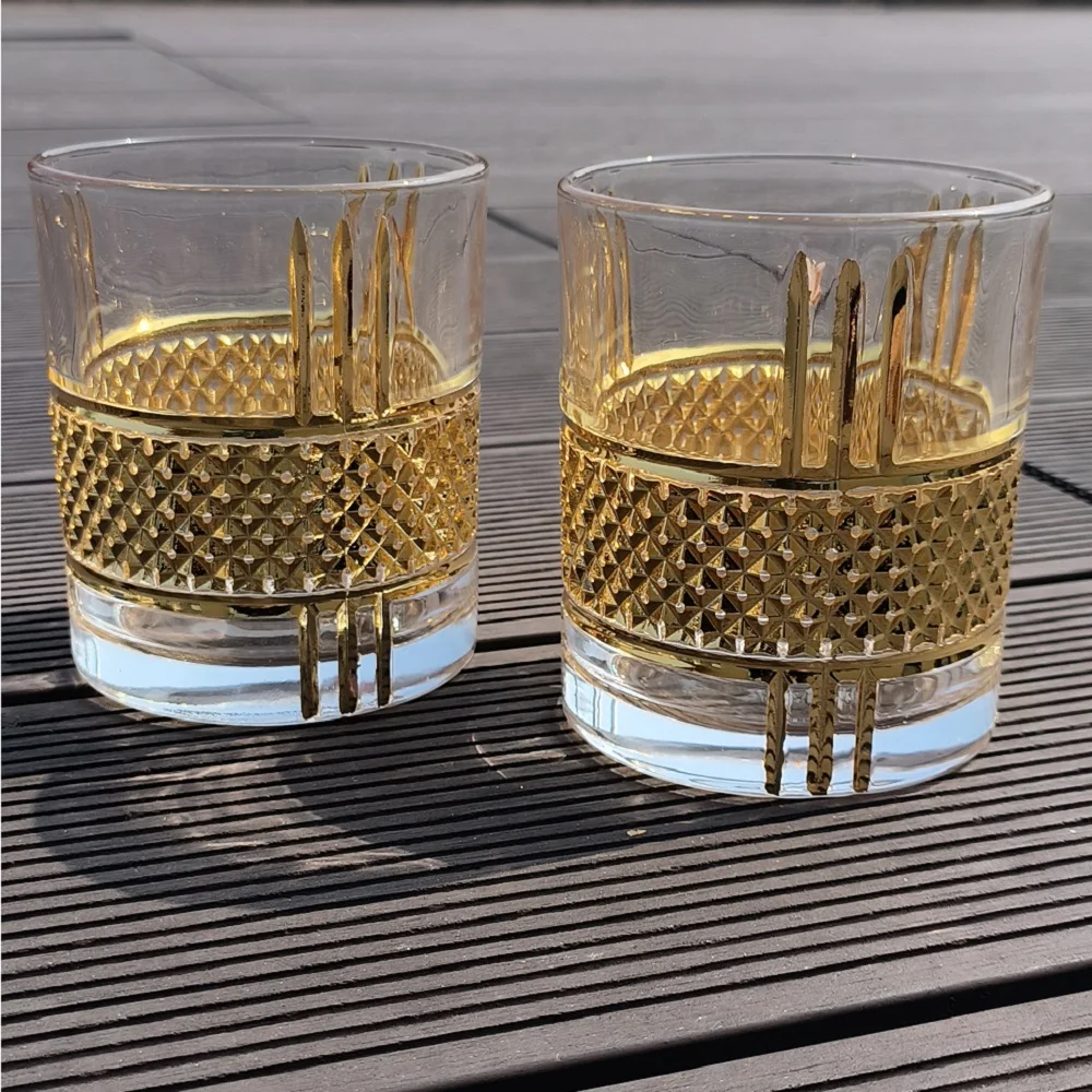 

1pc/4pc 300ml Whiskey Glasses Tumbler Gold Line Wine Golden Painted Crystal Barware Light Luxury Beer Glasses Cocktail Glasse