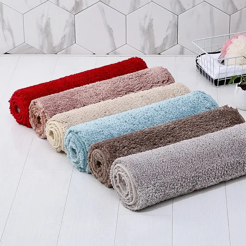 Modern Minimalist Solid Color Floor Mat, Square Long Plush, Thickened Absorbent Carpet, Bathroom Door Mat, Non Slip Mat image 2
