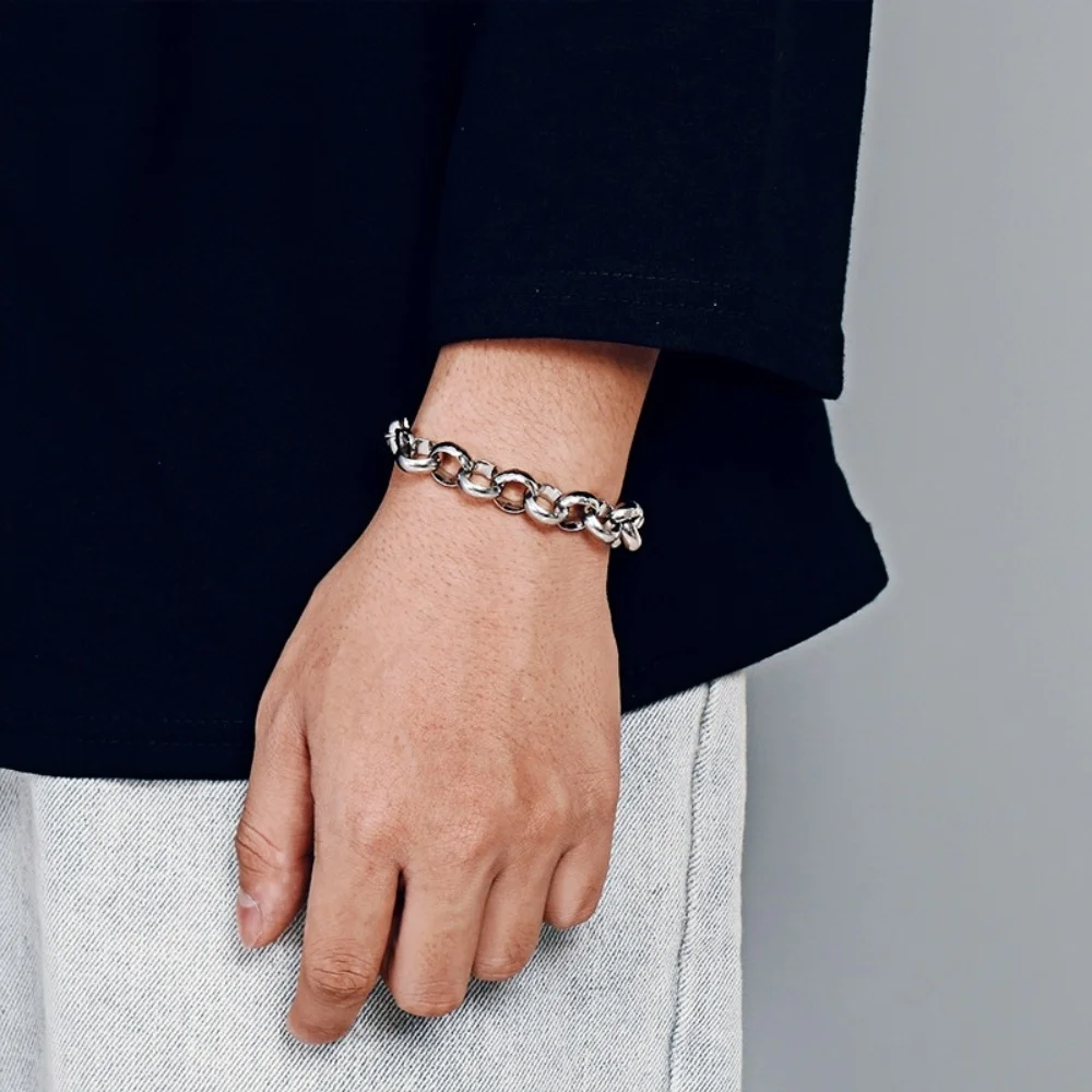 Dicke Kette Edelstahl O-Ketten-Armband Hip-Hop Punk Silberfarben Titanstahl Herrenarmband Mode-Schmuck-Accessoires – Detail 2