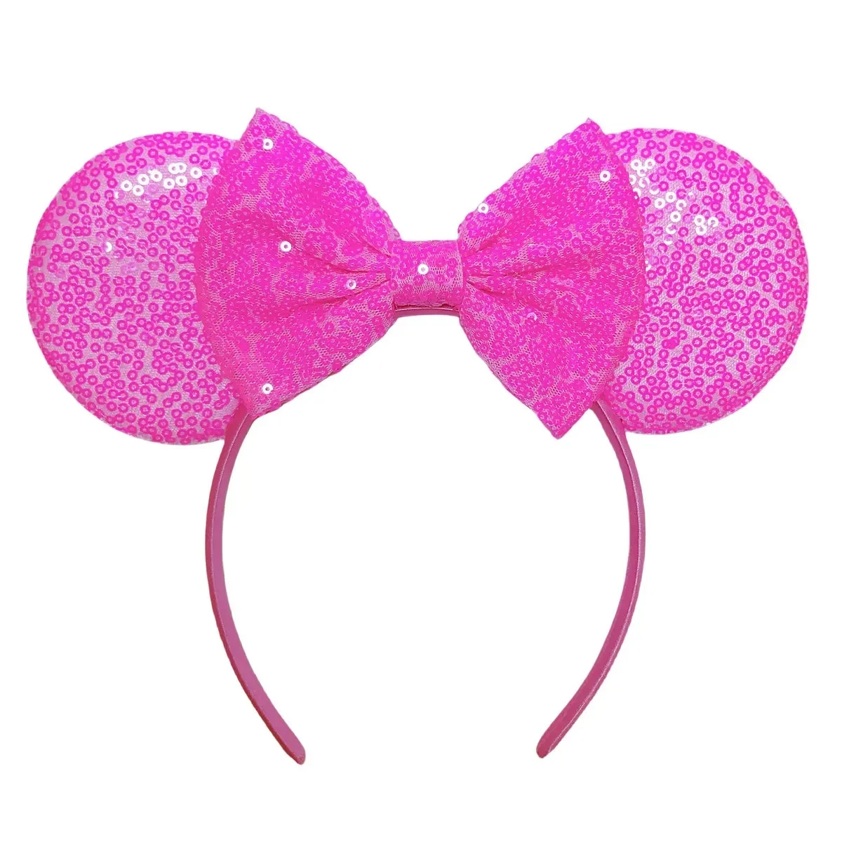 New Fluorescent Colors Mouse Ears Headband For Girls Shinny Sequin Bow Hairband Festival Party Cosplay DIY Hair Accessories