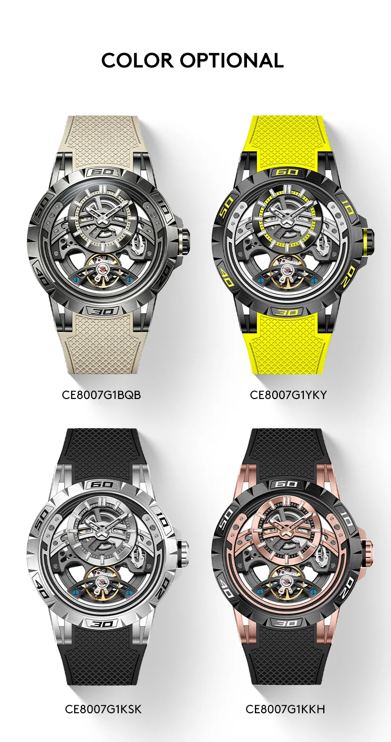 Luxury Clock Skeleton Titan Fashions Automatic Watches Mechanical Urban Dual Flywheel Hollow out Sport CHANCE CE8007 Wristwatch