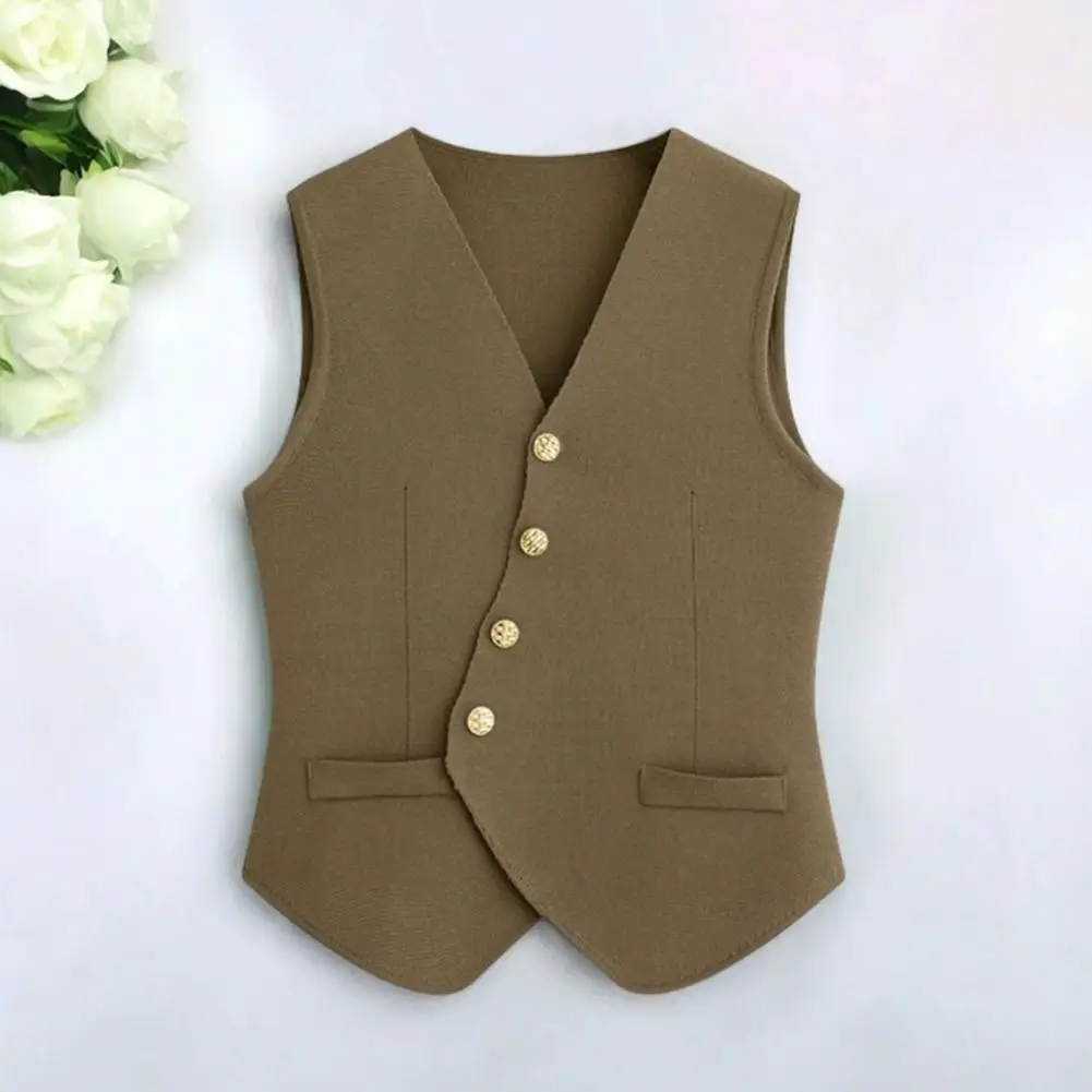 

Polyester Suit Vest Jacket Elegant Blazer Vest for Women V Neck Button Up Waistcoat with Asymmetrical Hem for Ladies for Women