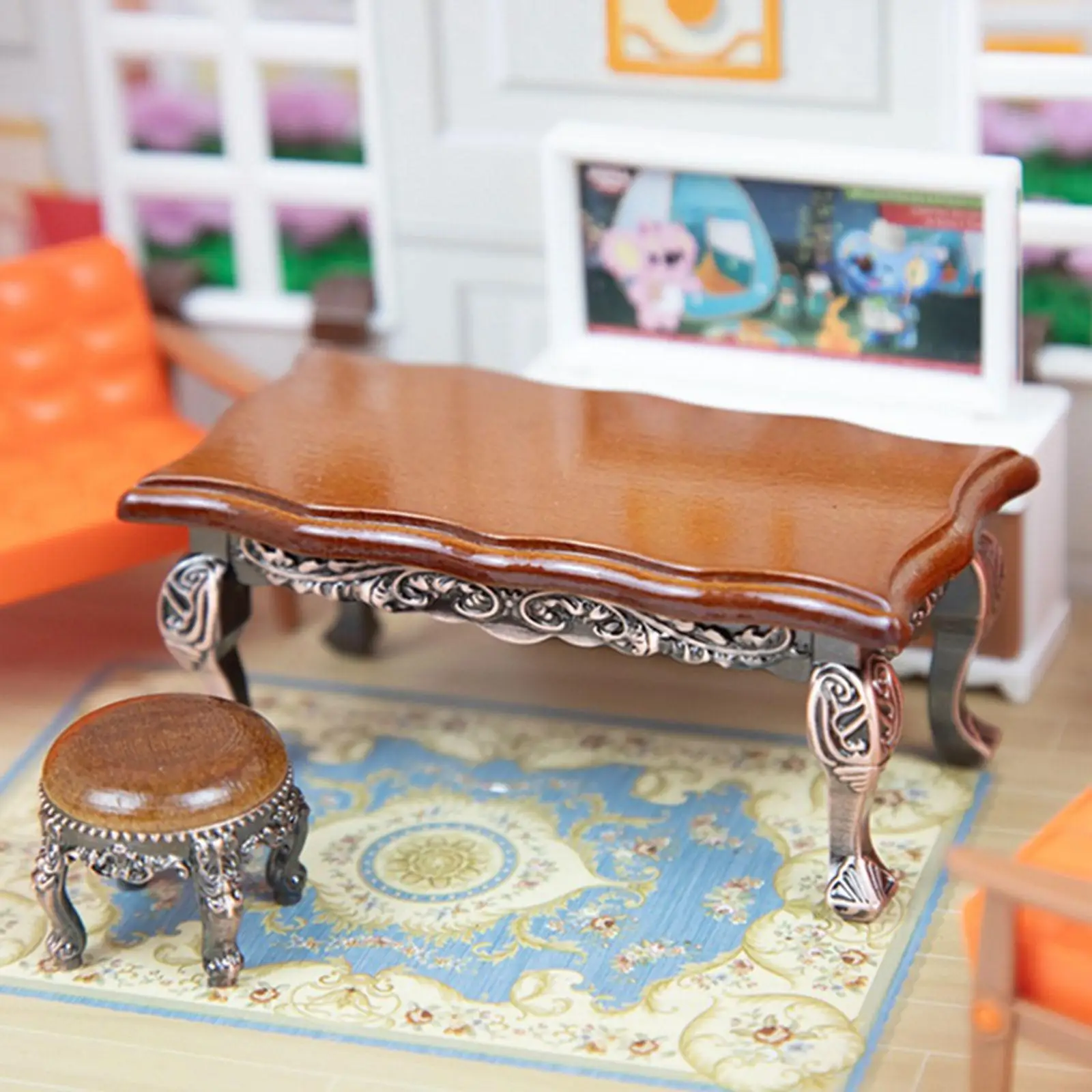 1:12 Mini Wooden Desk Miniature Furniture Table for Home Bedroom Living Room Small