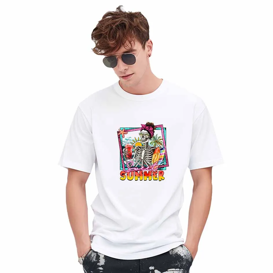 Tropical skull Illustration Coastal vibe Visual iron on patches for clothes High-Quality Washable Prints DIY Decoration