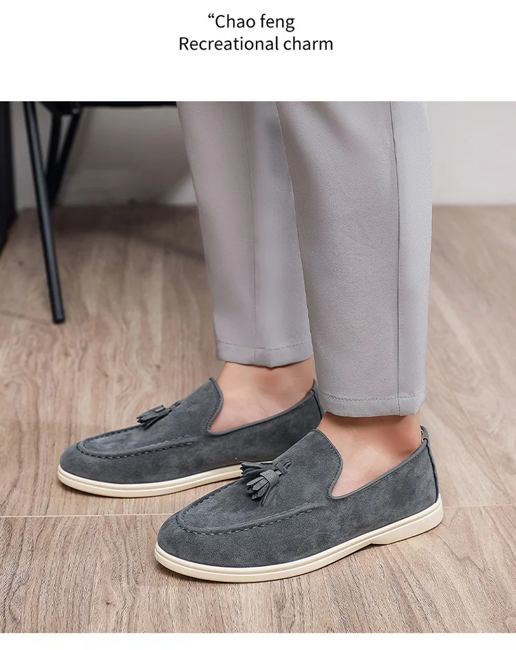 Autumn Men Flat Loafers 2025 Frosted Suede Flat Shoes Comfortable Non Slip Fashion Loafers Lightweight Outdoor Casual Shoes