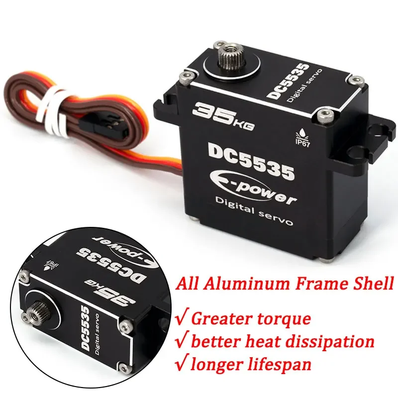 Servo digital impermeable 35KG DC5535 35kg 180 ° /270 ° /360 °   Caja de aluminio completa, engranaje de acero inoxidable de alto par para coche RC 1/8 1/10