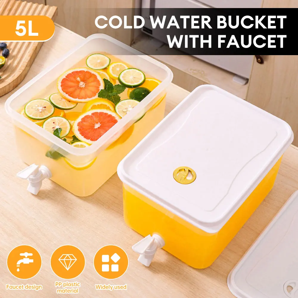 5L Cold Water Bucket Fruit Tea Bucket with Faucet Refrigerator Ice Cold Bottle Container Summer Fruit Juice Cold Water Pitcher