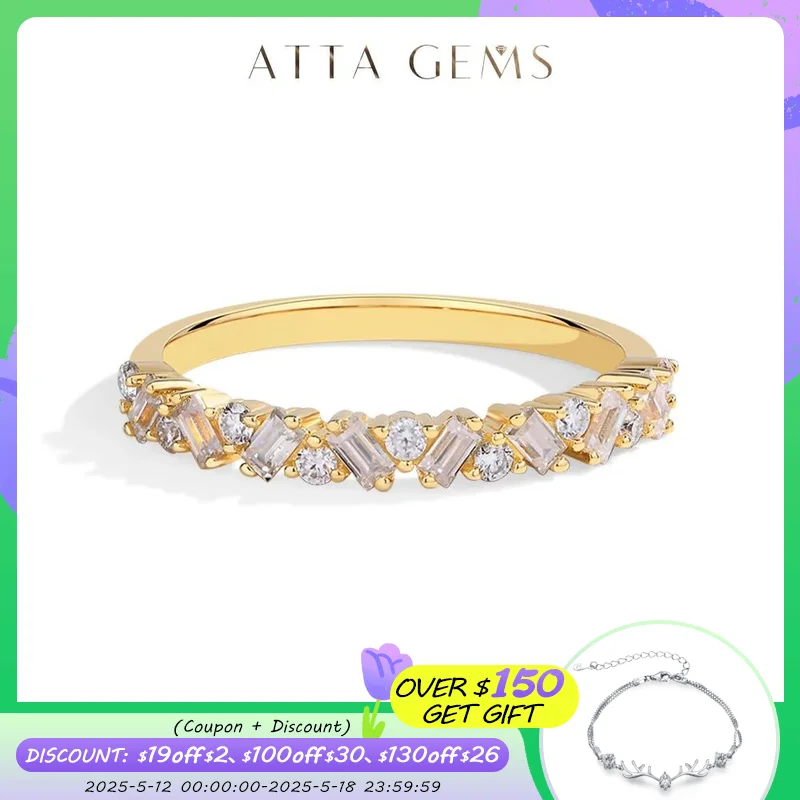 

ATTAGEMS Real 18K 14K 10K Gold Moissanite Ring for Women D VVS1 Baguette Round Cut Lab Diamond Matching Band Wedding Jewelry New