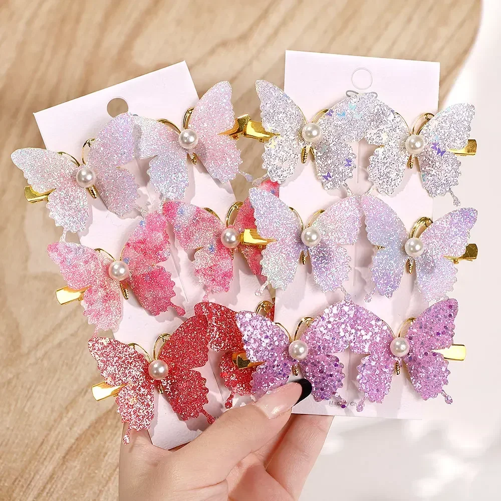 2/6Pcs Colorful Butterfly Hairpins Girl Hair Clips Barrettes Women Sweet Hair Ornament Rainbow Headwear Fashion Hair Accessories