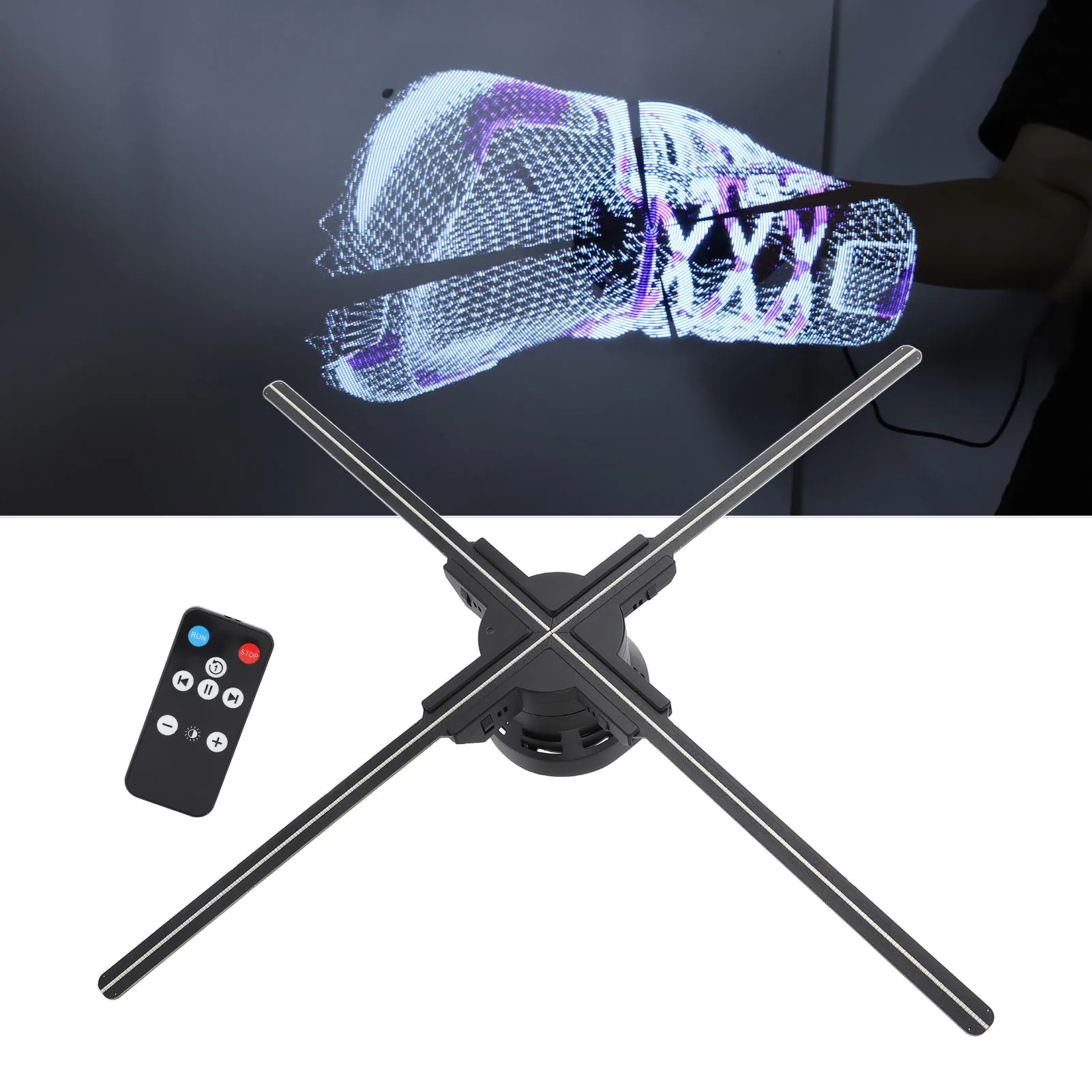 3D LED Hologram Projector 56cm 4 Leaves 672 LEDs Holographic Advertising Machine with 8GB Memory Card