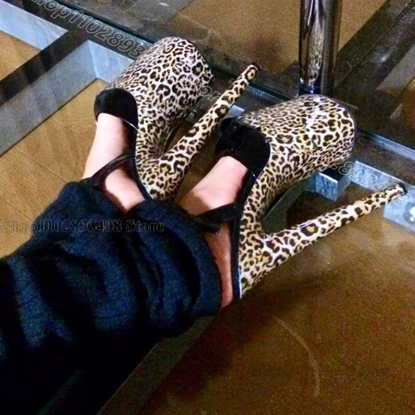 Leopard Print Platform Sandals Ankle Buckle Fashion Performance Open Toe Summer Women Party Dancing Sandals Zapatos Para Mujere