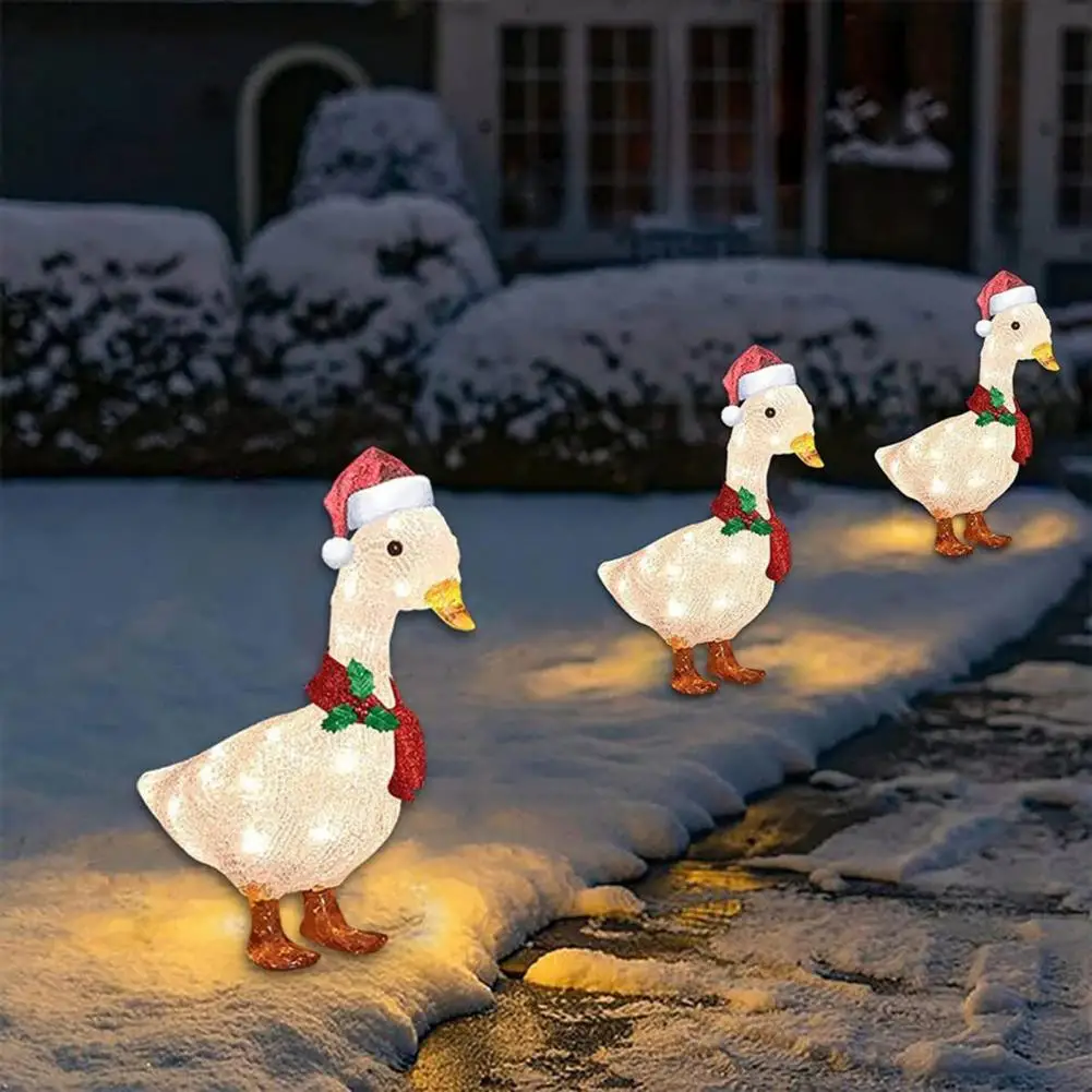 Acrylic Duck Yard Decor Warm White Led Outdoor Decoration Christmas Light-up Duck Ornament with Scarf Santa Hat Acrylic for Yard