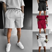 Men cross-border 2025 explosive summer fashion casual solid color pocket draw rope shorts loose travel casual shorts