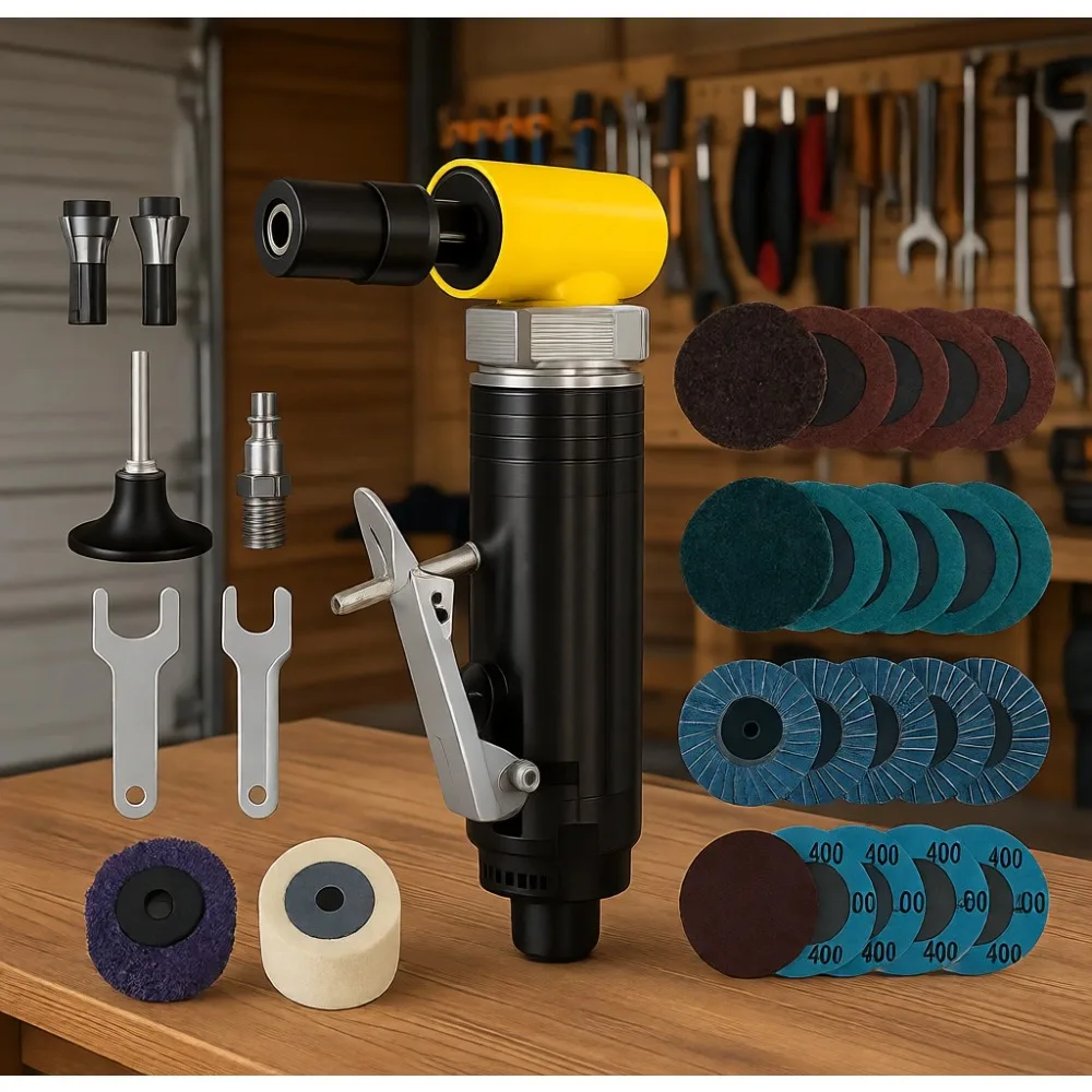 

Угловая пневматическая шлифовальная машинка (25000 об/мин) с 29 шлифовальными дисками 2 дюйма для полировки, шлифовки, гравировки, удаления заусенцев