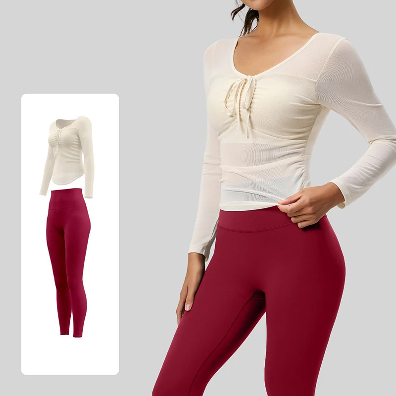 

Женский новый комплект для пилатеса из сетчатой ткани: облегающий, с фиксированными вставками для груди, для бега и тренировок, легкий и удобный, 2 предмета, для йоги