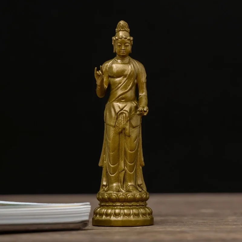Solid Brass Artisanal Apsara Figurine—Exquisite Portable Buddha Statue for The Office, Tea Room, or Home Decor