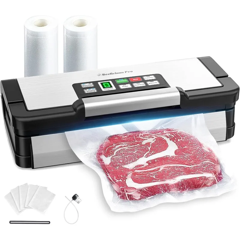 90Kpa Powerful Vacuum Sealer, with 10-in-1 Functions,Double Seal & Double Pump,Built-in Cutter&Hose,Handle-Ease Design