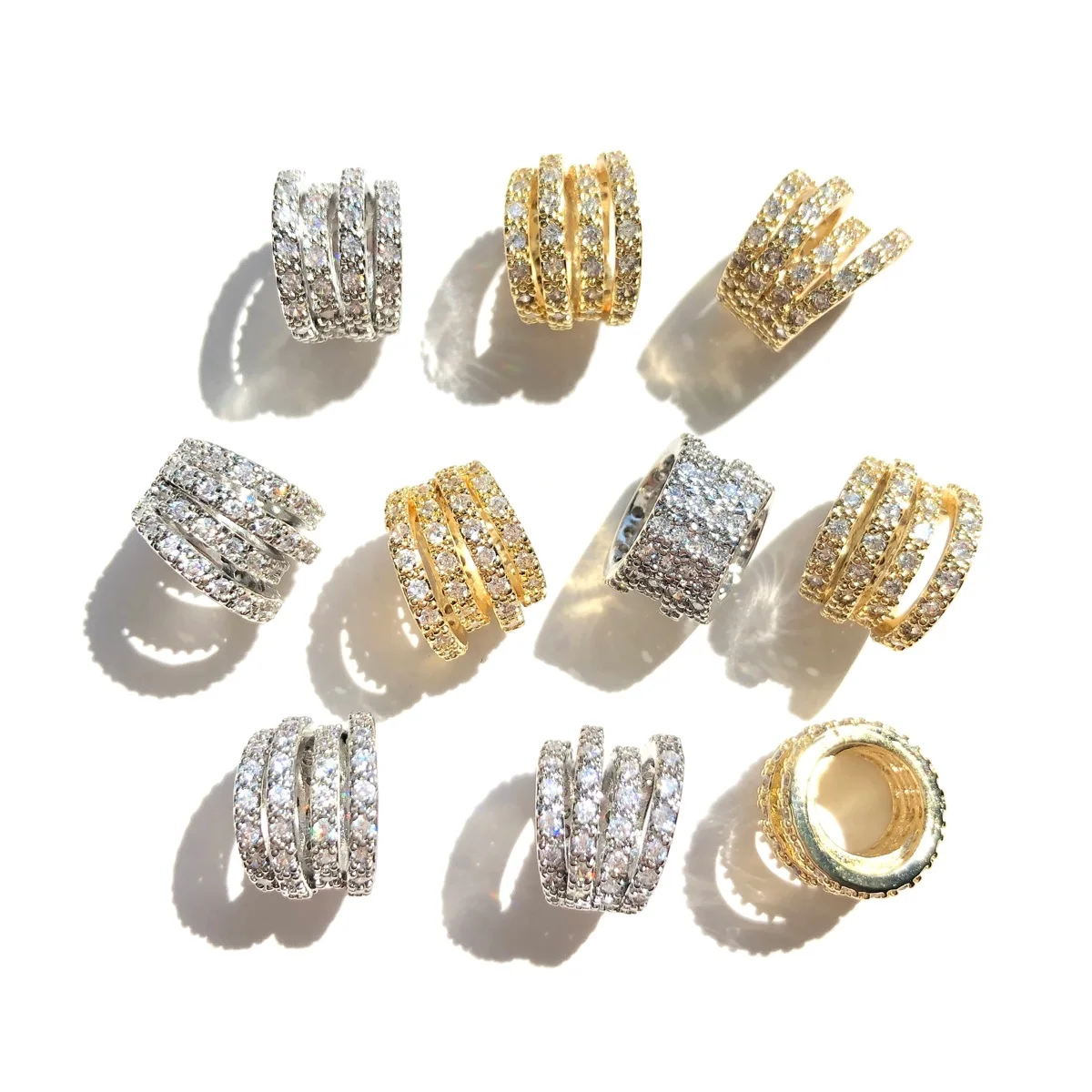 10pcs Zirconia Pave Hollow Tube Wheel Spacers Beads for Bracelet Necklaces Earring Waist Jewelry Making Accessories Wholesale