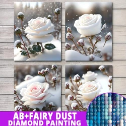 Fairy Dust AB DIY Diamond Painting White Rose 5D Embroidery Flower Mosaic Cross Stitch Full Square Round Bedroom Home Decor Gift
