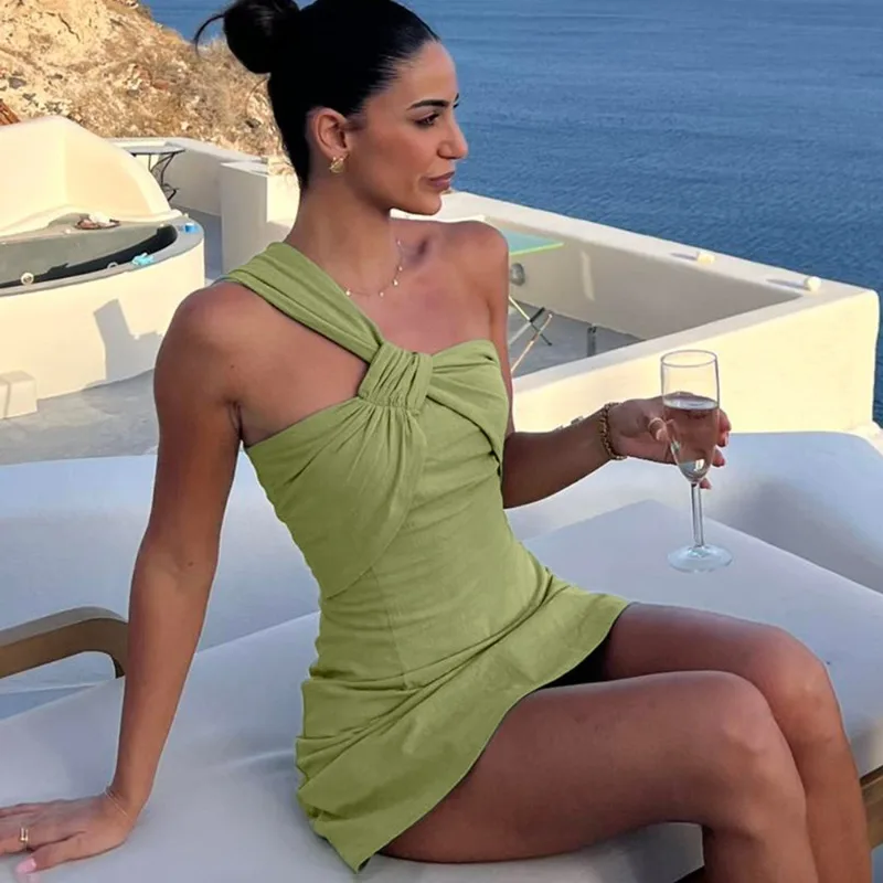 فستان صيفي نسائي من Talenza موضة مخرمة معقودة مرقع بدون أكمام فستان جديد غير رسمي للإجازات فستان ركاب متين