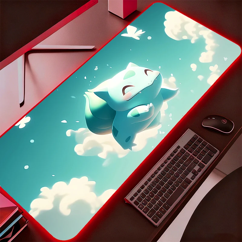 Mouse Pad Pokemon Pikachu RGB Rubber PC Durable Computer Gaming Accessories Mousepad Desk Mat LED Backlight Gamer Carpet