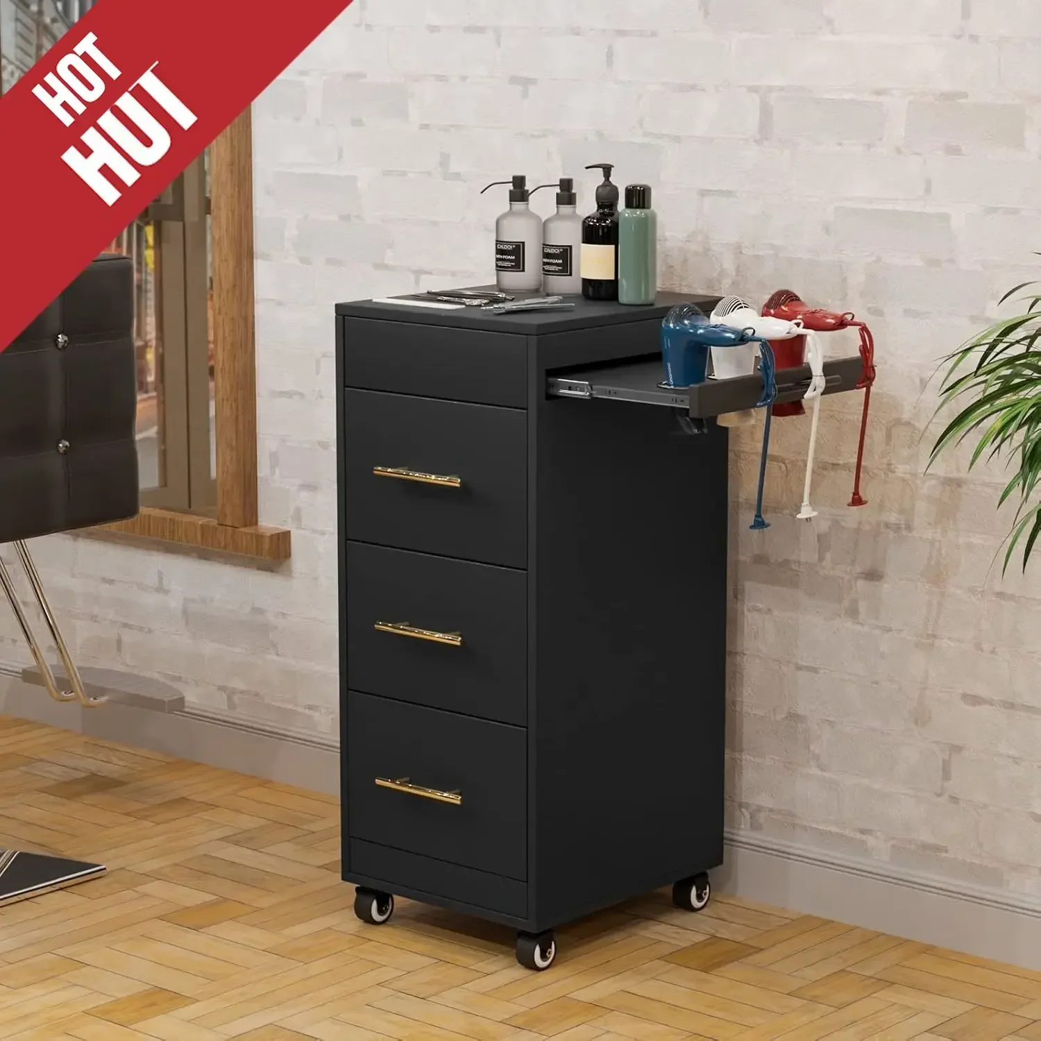 

Salon Trolley Cart with Wheels, 3-Drawer Rolling Hair Styling Station, Mobile Beauty Trolley with Hot Tools Holder, Storage