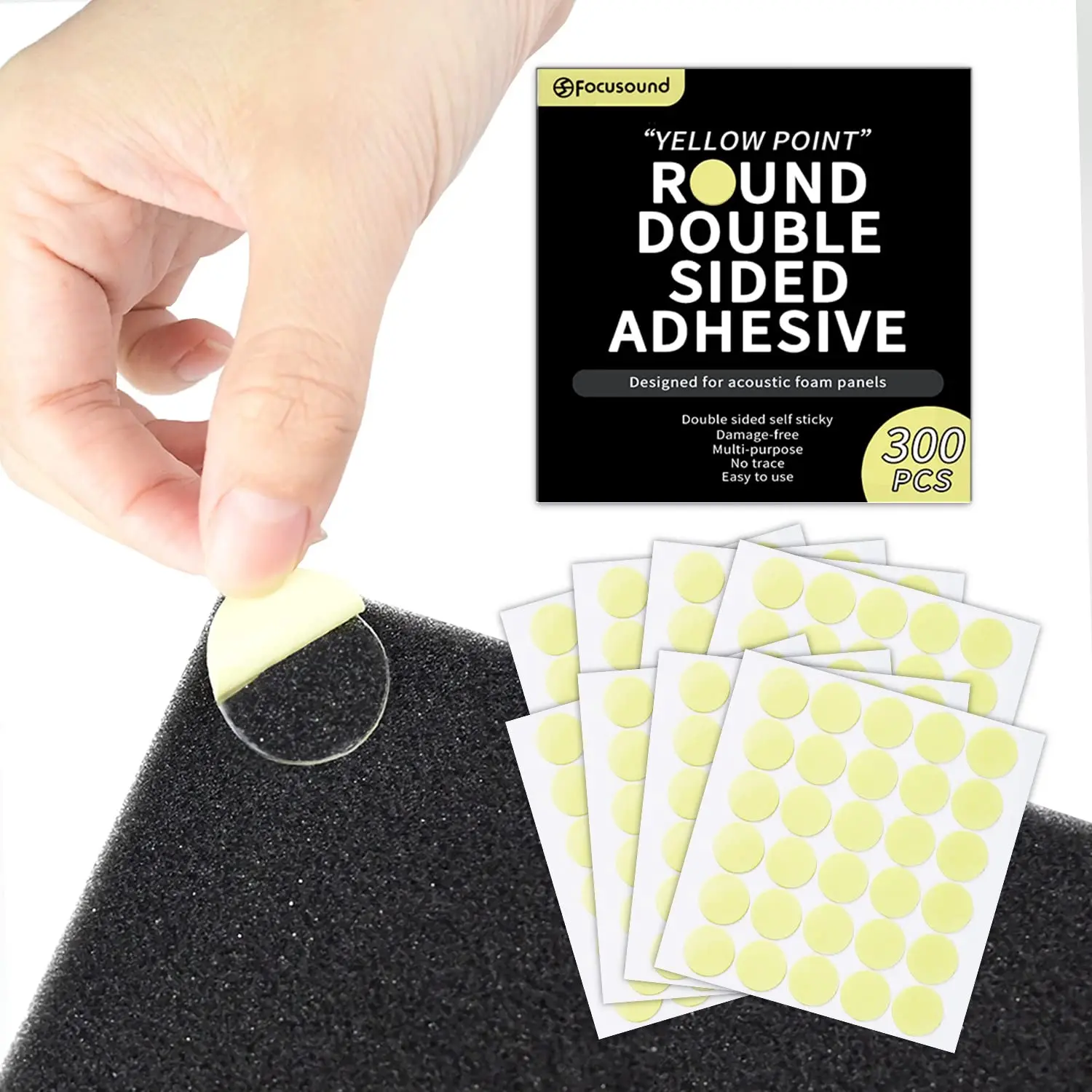 

300 Pack Yellow Double-Sided Adhesive Dots for Acoustic Soundproofing Foam Panels, Secure Installation