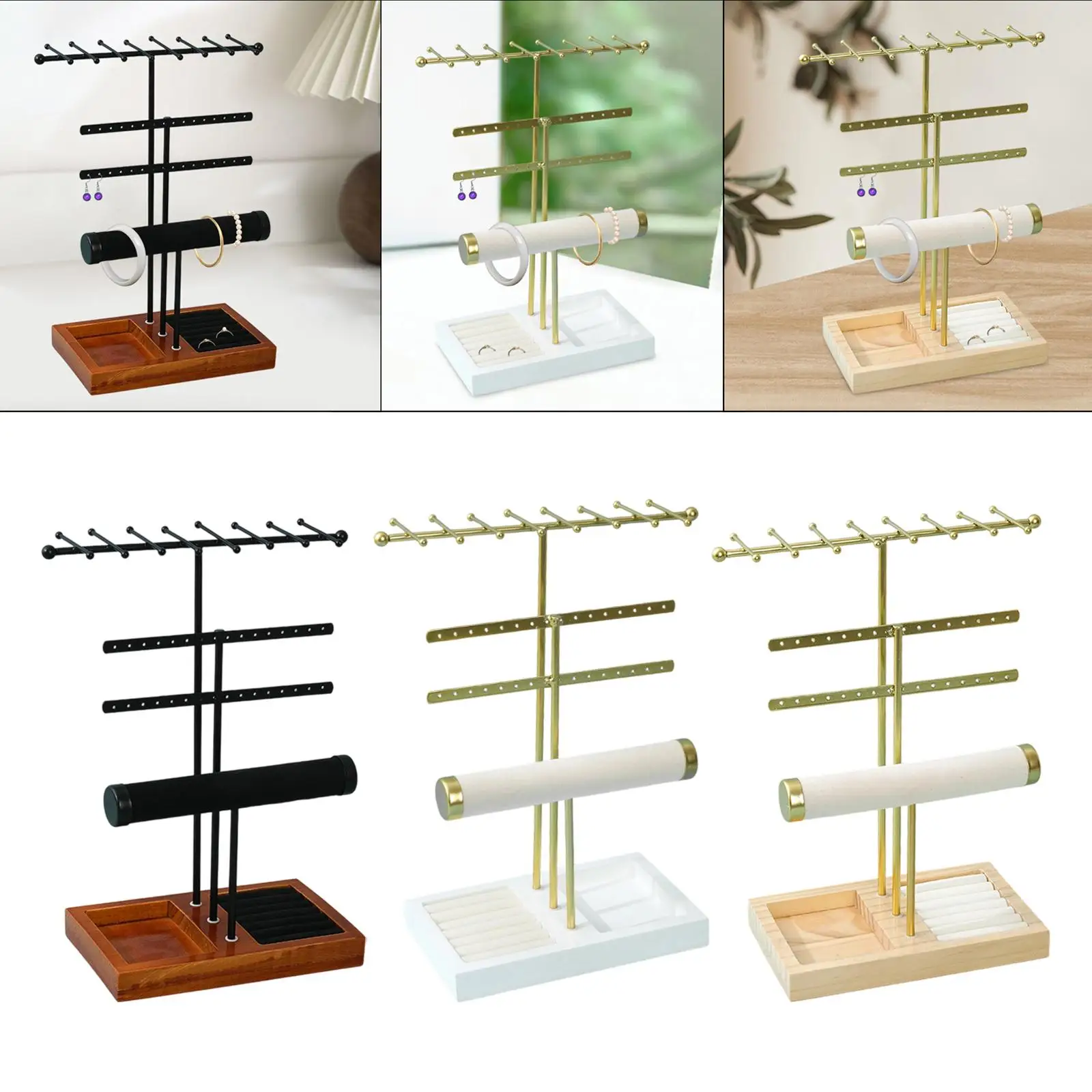 

Jewelry Organizer Multipurpose Ring Tray Necklace Hanger Earrings Holder for Home Show Dresser Vanity Shop