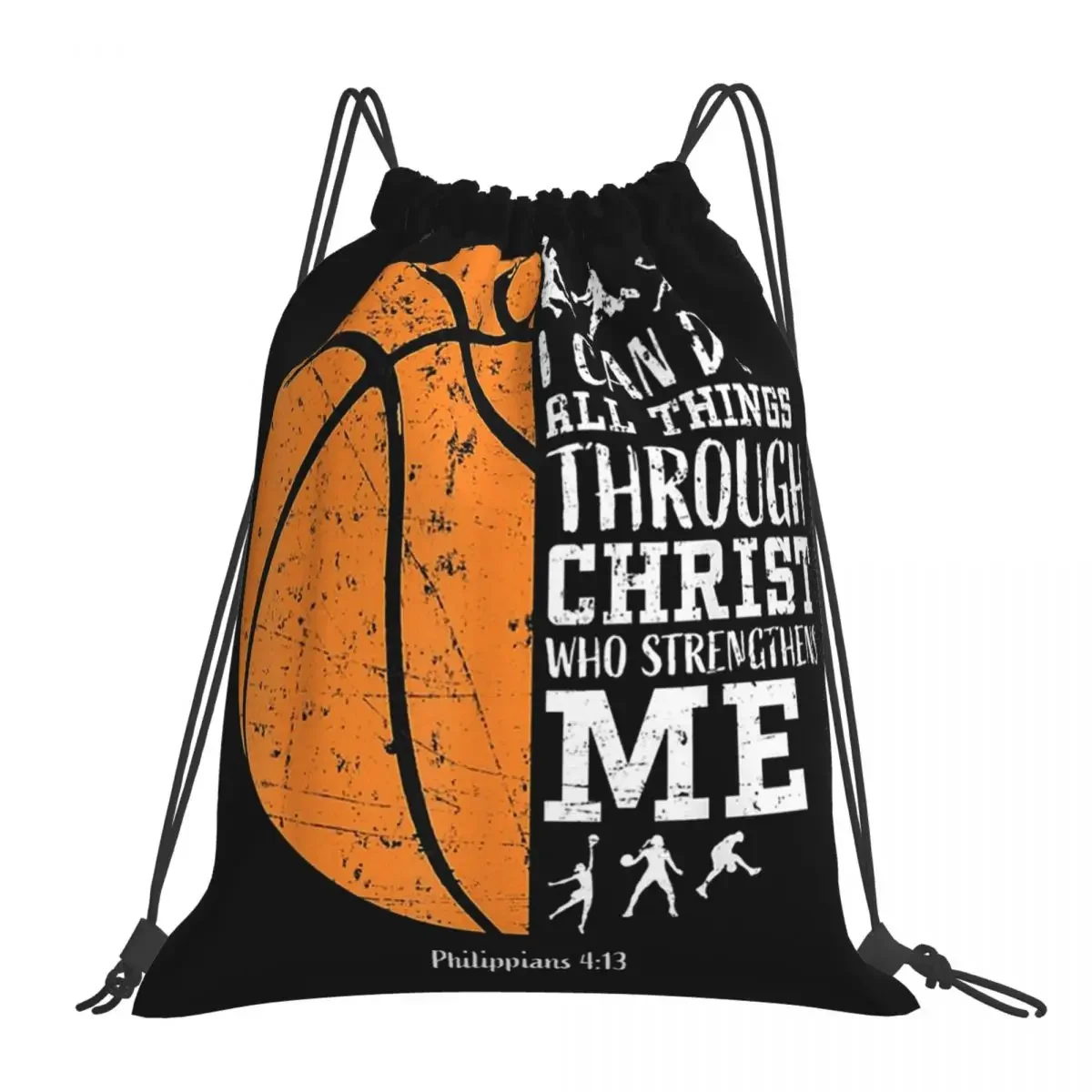 Christian Basketball I Can Do All Things Through Christ Backpacks Drawstring Bags Drawstring Bundle Pocket Sports Bag Book Bags